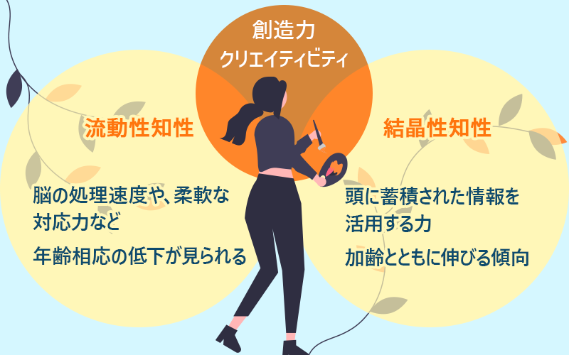 創造力 クリエイティビティ|流動性知性は脳の処理速度や柔軟な対応力|結晶性知性は頭に蓄積された情報を活用する力